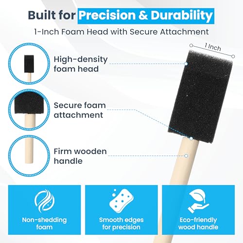 Bulk Foam Paint Brushes, 50 Pcs Disposable, 1-inch Sponge Brushes for Painting, Staining, Varnishes & DIY Craft Projects - By TX liteart - size: 1 inch