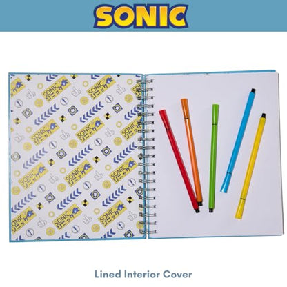 Sonic The Hedgehog Sketchbook for Kids with Washable Markers, 86 Blank Pages Spiral Bound, Sonic and Shadow - color: Sonic