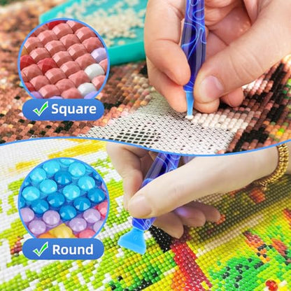 14 Pcs Diamond Art Pens Tools Set, 5D Diamond Painting Pens Kit with Metal Tip Roller and 6 Glue Clays, for Art Craft Nail, Blue