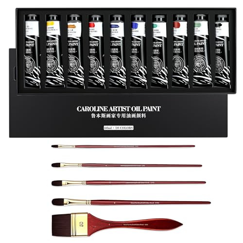 rubens Oil Paints Set 10 Colors with Filbert Paint Brushes Set, 2 OZ Landscape Colors for Canvas, Professional Oil Paint Kits for Artists, Beginners
