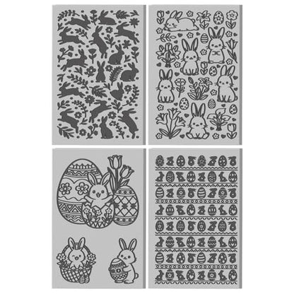 CHGCRAFT 4 Sheets Easter Bunny Clay Texture Mat Easter Egg Pattern Polymer Clay Texture Sheets DIY Tools for Pottery Earring Jewelry Making Stamp Engraving Machines, 3.9x2.6inch - style: Easter Egg