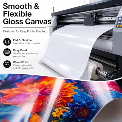 Premium Polyster Canvas Roll, Canvas Paper for Printing, Quick Dry, Wide Format Inkjet Printer Compatible, Paper Roll, Perfect for Fine Art, Photography, Giclée Printing, Archival Quality Prints - size: 44"x100' 300GSM Polyester Solvent ECO-Glossy