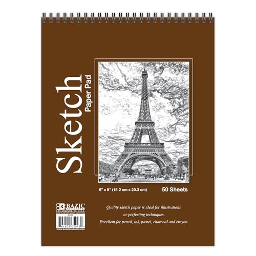 BAZIC Products Spiral Sketch Pad, Top Bound, 6 x 8 in, 50 Sheets, 48-Case | 50-sheet spiral sketch pad, smooth drawing paper for sketching, shading - color: 50 Sheets - 6"x8", size: 48-Pack