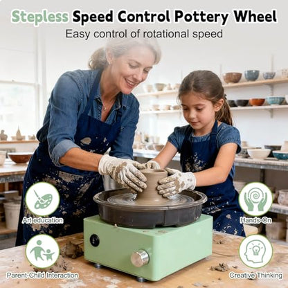 Olenyer Pottery Wheel for Kids: 6" Turntable 2-Way Rotation Mini Pottery Wheel, Removable Tray, Metal Frame, Christmas Gifts Pottery Kit for Beginners Teens Adults