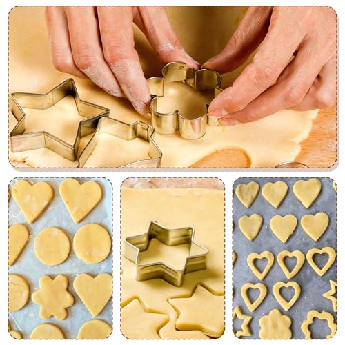 shuielia 30Pcs Mini Geometric Cookie Cutter Set with Box - Stainless Steel Small Cutters for Biscuit, Fruit, Veggie, Polymer Clay & Fondant Baking Tools