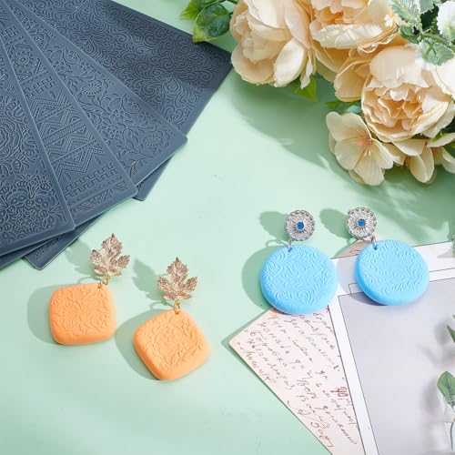 HOBBIESAY 4pcs Polymer Clay Texture Sheets Set Texture Sheets Polymer Clay Works with Polymer Clay Cutter Effect as Polymer Clay Texture Roller Leaves and Flowers for DIY Clay Making