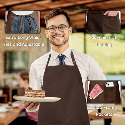 4 Packs Chef Apron, Waterproof Apron, Adjustable Aprons with 2 Pockets for Men Women, Professional Aprons for Kitchen Cooking Gardening Painting Baking Restaurant (Coffee) - color: Coffee