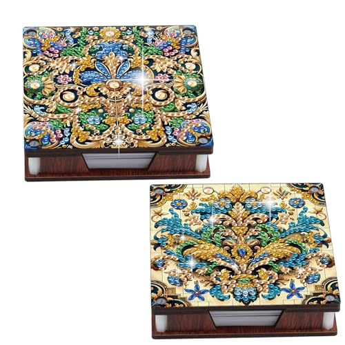 2 PCS Diamond Art Note Box Flower Diamond Painting Note Pad Holder Mandala Gem Painting Gem Art Memo Boxes Mosaic Kits for Adults Embroidery Kit Memo Pad Holder, Contains 120 Sheets of Paper - color: Flower 4