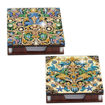 2 PCS Diamond Art Note Box Flower Diamond Painting Note Pad Holder Mandala Gem Painting Gem Art Memo Boxes Mosaic Kits for Adults Embroidery Kit Memo Pad Holder, Contains 120 Sheets of Paper - color: Flower 4