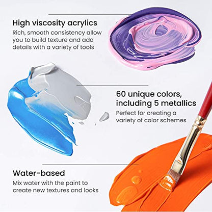 Arteza Acrylic Paint Set and Canvas Boards Bundle for Artist, Painting Art Supplies for Artist, Hobby Painters & Beginners