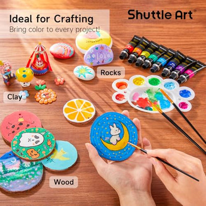 Shuttle Art Acrylic Paint Set, 16 x12ml Tubes Artist Quality Non Toxic Rich Pigments Colors Great for Kids Adults Professional Painting on Canvas Wood Clay Fabric Ceramic Crafts - color: 16 Colors