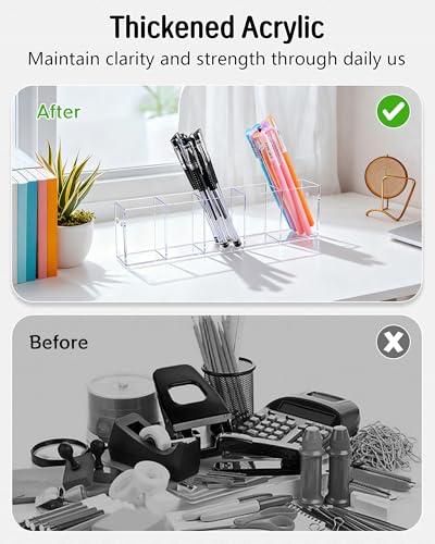 1-Tier Clear Acrylic Pen Holder for Desk | Stationary Organizer, Pencil Cup, Marker Storage & Cosmetic Brush Display Stand, Desktop Office Supplies Organizer - size: 1 Layer
