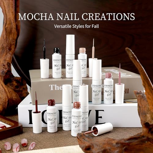 JODSONE 10 Colors Mocha Nail Art Gel Liner Set,5ml Nude Brown Gel Polish with Built-in Thin Brush,Fine Line Nail Art Pen Effect for Nails Design DIY Salon,Fall Brown Tones - color: LMK01-LMK10