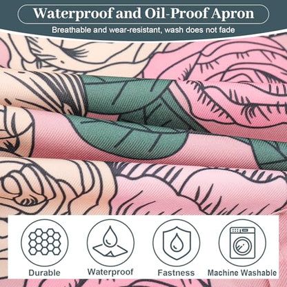 3 Pack Floral Aprons for Women with 2 Pockets, Mother's Day Women Apron Waterproof Adjustable Cooking Aprons for Kitchen, Gardening, Baking, Salon Apron Gift for Mom Wife Sister Grandma