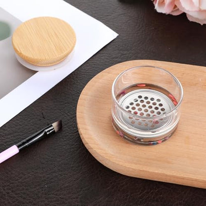 Nail Brushes Washing Cup, Acrylic Liquid Powder Glass Dappen Dish Glass Cup, Mesh Acrylic Liquid Powder Removal Dappen Dish with Lid & Mesh Layered Brushes Washer