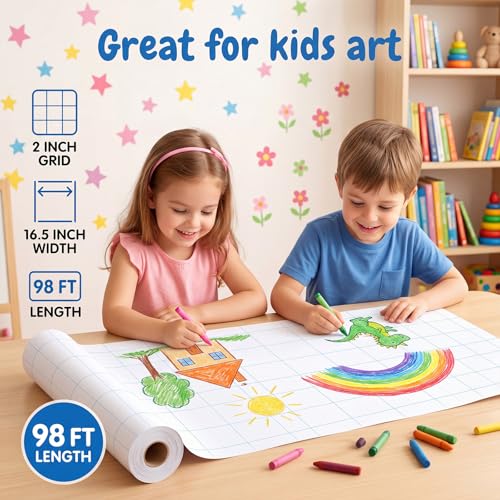 Jetec 1 Roll Large Grid Graph Paper Roll 2'' Grid 16.5 Inch x 98ft Giant Chart Poster Paper for Classroom Group Projects Building Plan Drafting Supplies Kids Students School Gifts - color: 2'' Grid, size: 16.5 Inch X 98ft