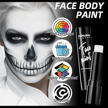 White Face Paint Stick Waterproof Eye Black Smooth SmudgeProof Body Paint High Pigment for Sports Events Halloween SFX Makeup Ghost Vampire Clown Looks - color: White