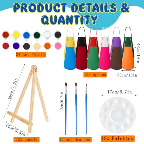 Ireer 84 Pcs 12 Sets Paint Party Kits Animal Pre Drawn Canvas, Wooden Easel, Paintbrushes, Palette, Acrylic Paints and Aprons, Pre Drawn Canvas to Paint for DIY Birthday Party Gift(5 x 7 Inches) - size: 5 x 7 Inches