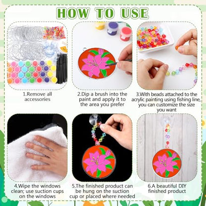 WinnerWhy 30 Sets Spring Flower Suncatchers Window Art Kits, Mother's Day Floral DIY Sun Catchers Crafts Paint Your Own Window Ornaments for Adult Home Birthday Activity Party Decor - style: Floral Style