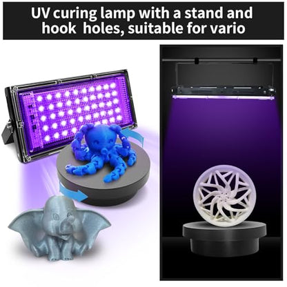3D Printer UV Resin Curing Light with 360° Rotating Turntable, 405nm UV Light for Post-Curing, Adjustable UV Lamp Stand for SLA DLP LCD 3D Printer, Photosensitive Resin Prints - size: 50W Light with Turntable