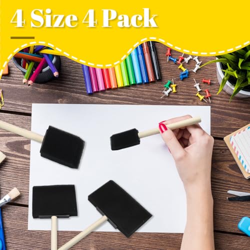 Biaungdo 4 Pcs 4 Sizes Foam Paint Brushes, Foam Sponge Brush for Painting, Sponge Paint Brushes with Wood Handle for Varnishes, Staining, DIY Crafting - size: 1inch & 2inch & 3inch & 4inch