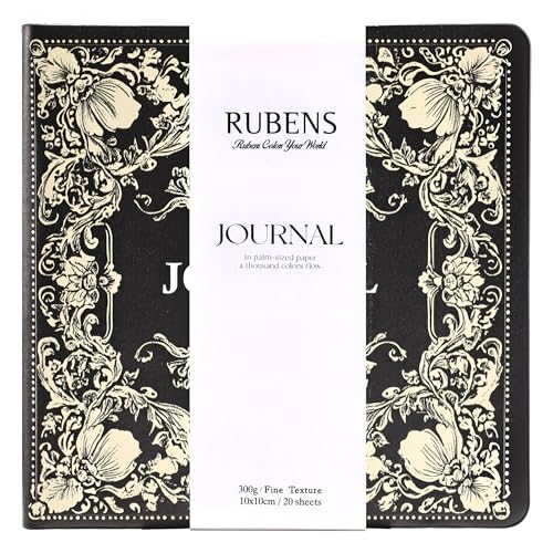 rubens Watercolor Journal, 3.9x3.9 inch Watercolor Sketchbook, 20 Sheets 100% Cotton Soft Cover Travel Sketchbook, 140lb/300gsm Acid-Free Hot Press Watercolor Papers for Watercolor, Gouache, Acrylic - color: Black, size: 3.9"x3.9"