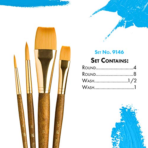Princeton RealValue Brush Set, Synthetic Golden Taklon, Brown Handle, 4 Piece, 1 Count - style: Set-9146
