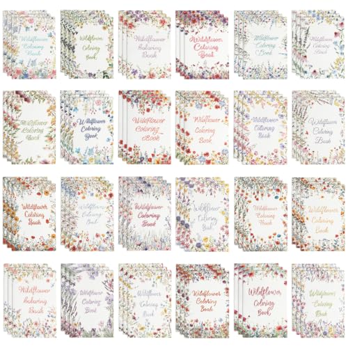 Liliful 24 Pcs Wildflowers Coloring Book Bulk for Adult Calm Supplies DIY Art Stress Relief Drawing Book with Colorful Flower Patterns for Favors Goodie Bag Filler and Holiday Gifts - style: Wildflowers