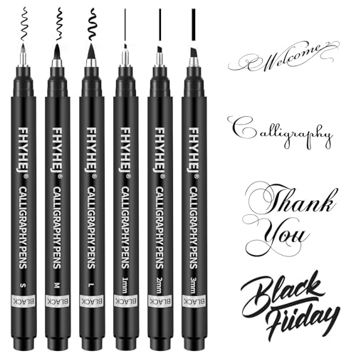 Calligraphy Pen,6 Size Calligraphy Pens for Writing,Brush Pens Calligraphy Set for Beginners,Black Archival Ink Pens,Calligraphy markers,Hand Lettering Pen for Art Drawing,Sketching,Scrapbooking