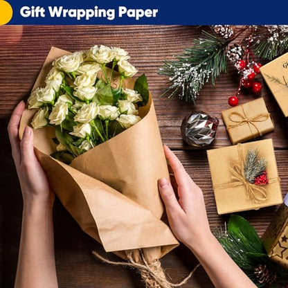 Vanhench Brown Kraft Paper Roll 17.5" x 600" (50') for Gift Wrapping Bulletin Board Paper, Kids Craft Supplies, Art Bouquet Flower Thanksgiving Wrapping Paper, Poster Packing Shipping Moving Supplies - color: Brown, size: 17.5" X 50'