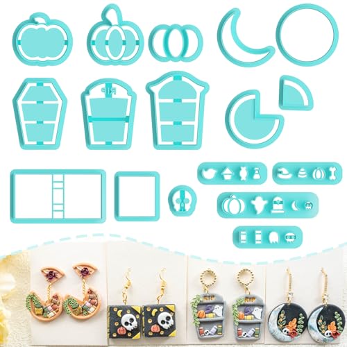 Tainsky Halloween Bookshelves Polymer Clay Cutters, 17 Shapes for Fall Bookcases Polymer Clay Cutters for Earrings - color: Bookshelf