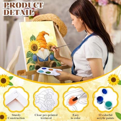 Humyoun 8 Sets 8" x 10" Sunflower Pre Drawn Canvas to Paint for Sip and Paint Party Sunflower Predrawn Coloring Set Pre Sketched Canvas Boards with Paints and Brushes for Adult - style: Sunflower