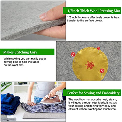 Rdutuok 54x15 Inches Wool Pressing Mat for Quilting Ironing Pad 100% Wool from New Zealand Easy Press Wooly Felted Iron Board for Retains Heat, Great for Quilting & Sewing Projects - size: 54" x 15"