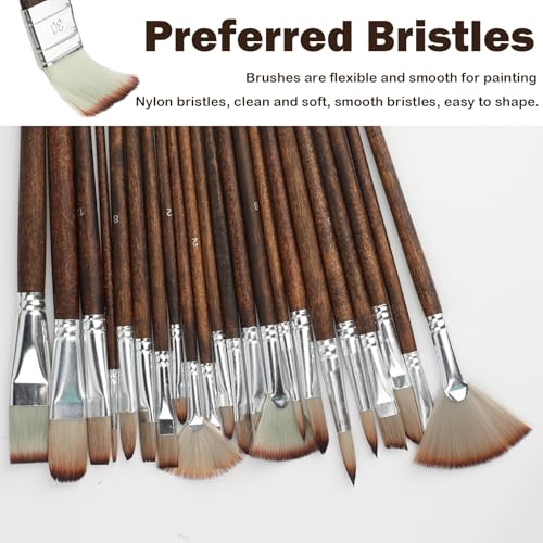 25pcs Paint Brush Set, Acrylic Paint Brushes, Professional Artist Series with Paint Spatula and Cloth Roll for Acrylic Painting, Oil, Watercolor, Gouache Face Painting, Complete Range of Sizes