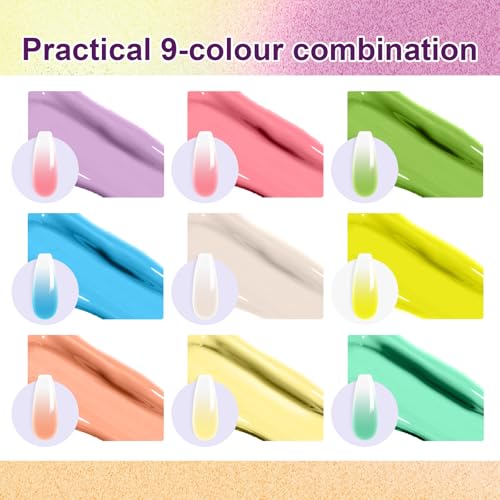 Gradient Painting Gel, 9 Colors Ombre Gel Nail Polish for 3D Nail Sculpting Gel Painting Effect Pigment Pat Nails Aura Nails, French Manicure Long Lasting Home Salon Nail Art Easter Egg - color: Easter Egg