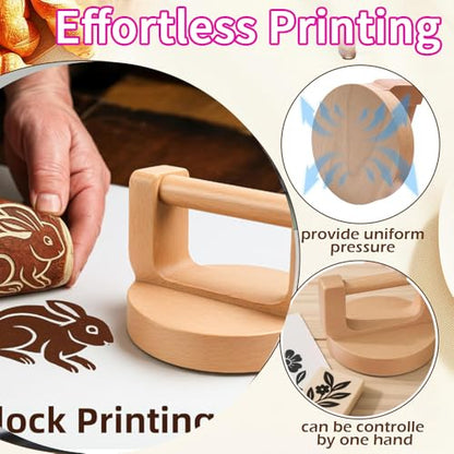 Wood Block Printing Baren and Plastic Printing Baren, Thicker Block Printing Baren Tools Printing Wood Block for Linocut Scrapbooking Crafting Embossing Tool - color: wood color