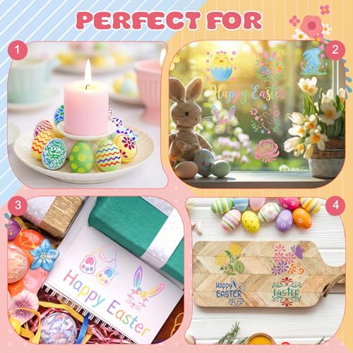 Marspark 72 Pcs Small Stencils for Crafts Reusable 3 Inch Stencils for Painting on Wood DIY Craft Paint Template for Wall Home Decor Card Rock Canvas Drawing Holiday (Bunny Egg) - style: Bunny Egg