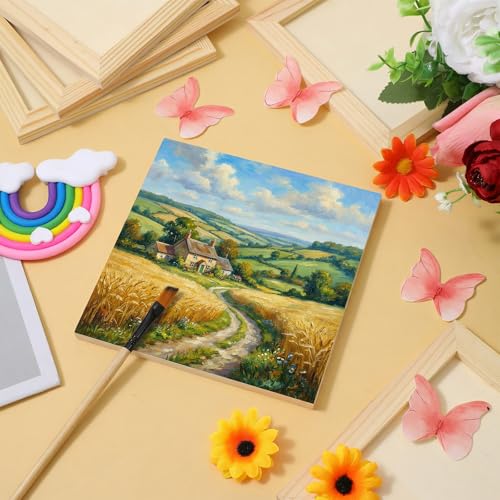 24pcs Unfinished Wood Canvas Panels for Painting 6''x 6''Unfinished Wood Canvas Panels for Crafts Woods Panel Boards DIY Drawing Pouring Art Projects with Oils, Acrylics