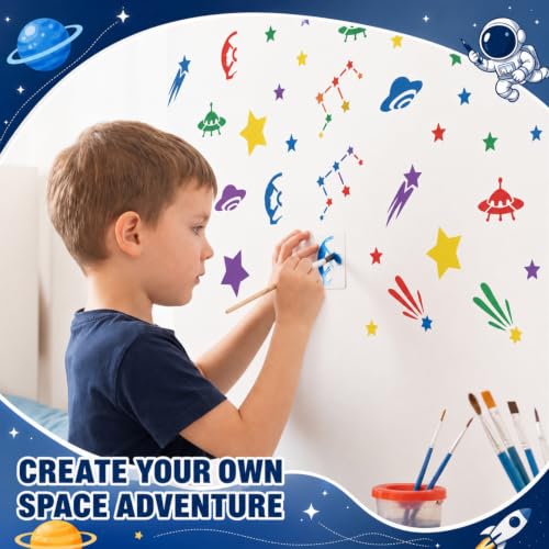 Fainne 100 Pcs Small Stencils for Crafts, 1.5 Inch Reusable Painting Stencils Painting Crafts Templates for Wood, Wall, Home Decor, Canvas, Fabric (Space) - style: Space