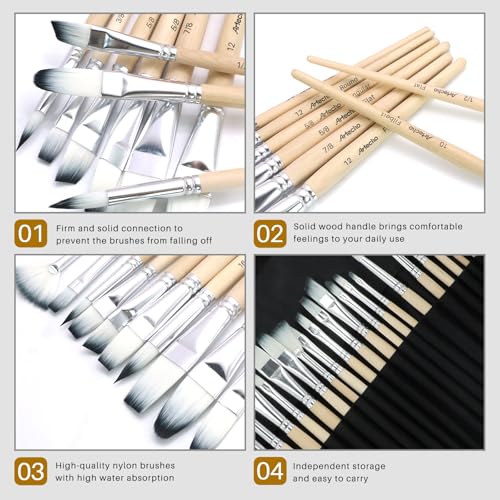 32 Pcs Acrylic Paint Brushes Set, Artist Painting Supplies Kit with Case - Professional Painting Tools for Oil Watercolor Gouache Canvas Rock - Art Essentials for Adults Teens Kids - style: 32 pcs