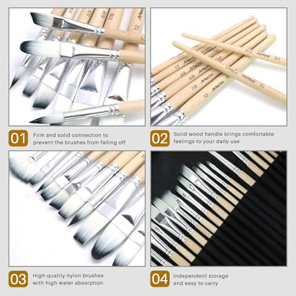 32 Pcs Acrylic Paint Brushes Set, Artist Painting Supplies Kit with Case - Professional Painting Tools for Oil Watercolor Gouache Canvas Rock - Art Essentials for Adults Teens Kids - style: 32 pcs