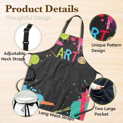 Cute Painting Artist Apron with 2 Pockets and Adjustable Strap,Splash-resistant Painting Aprons for Adults, Art Apron Bib Apron for Women,Teacher,Student Painter