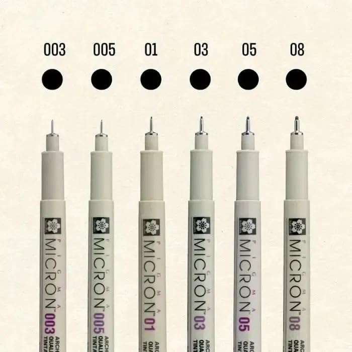 SAKURA Pigma Micron - Pigment Fineliner Pens - 003/005/01/03/05/08 - Paper Case of 6 - Black Ink - style: Set of 6 Nibs