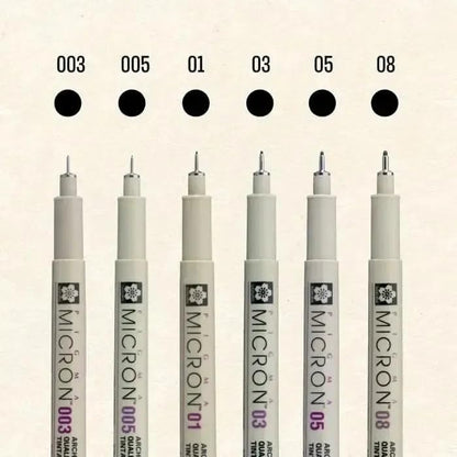 SAKURA Pigma Micron - Pigment Fineliner Pens - 003/005/01/03/05/08 - Paper Case of 6 - Black Ink - style: Set of 6 Nibs
