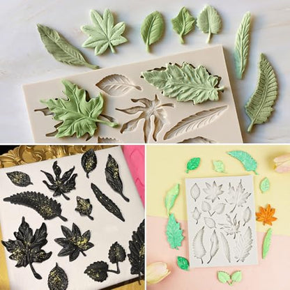 2PCS Leaf Silicone Molds, Tree Leaves Shape Cake Fondant Mold, 3D Unique Chocolate Candy Jello Biscuit Dessert Mold, Resin Plaster Polymer Clay Soap Mold, Cake Decorating Tool - color: 2pc leaf