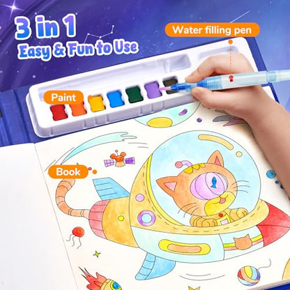 JoyCat Paint with Water Coloring Books, Art & Craft Activity, No Mess Art for Kids Ages 4-8, Craft Kits & Supplies, DIY Creative Activity, Gifts for Girls & Boys (Space) - style: Space