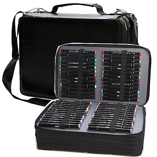 New 224 Slots Marker Case Lipstick Organizer-PU Leather Markers Holder Marker Organize for Markers and Sketch Markers (Black, 224 Slots) - color: Black