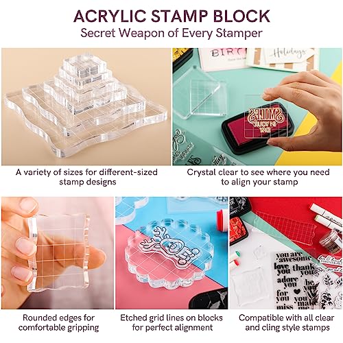 Briartw Clear Acrylic Stamp Block Kit With Grid Lines,3 Pieces Acrylic Stamp Block Clear Stamping Tools Set with Grid Lines for Scrapbooking Crafts Card Making,scalloped Edges for Comfortable Gripping - color: 3 Pcs Square Scalloped Edge