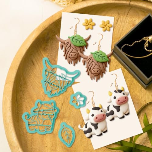 12Pcs Cow Polymer Clay Cutters Flower Clay Earrings Cutters Polymer Jewelry Cutter for Earrings Making Party Festival DIY Supplies - color: Cow