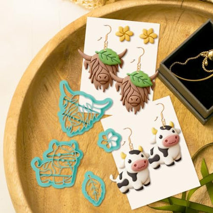 12Pcs Cow Polymer Clay Cutters Flower Clay Earrings Cutters Polymer Jewelry Cutter for Earrings Making Party Festival DIY Supplies - color: Cow